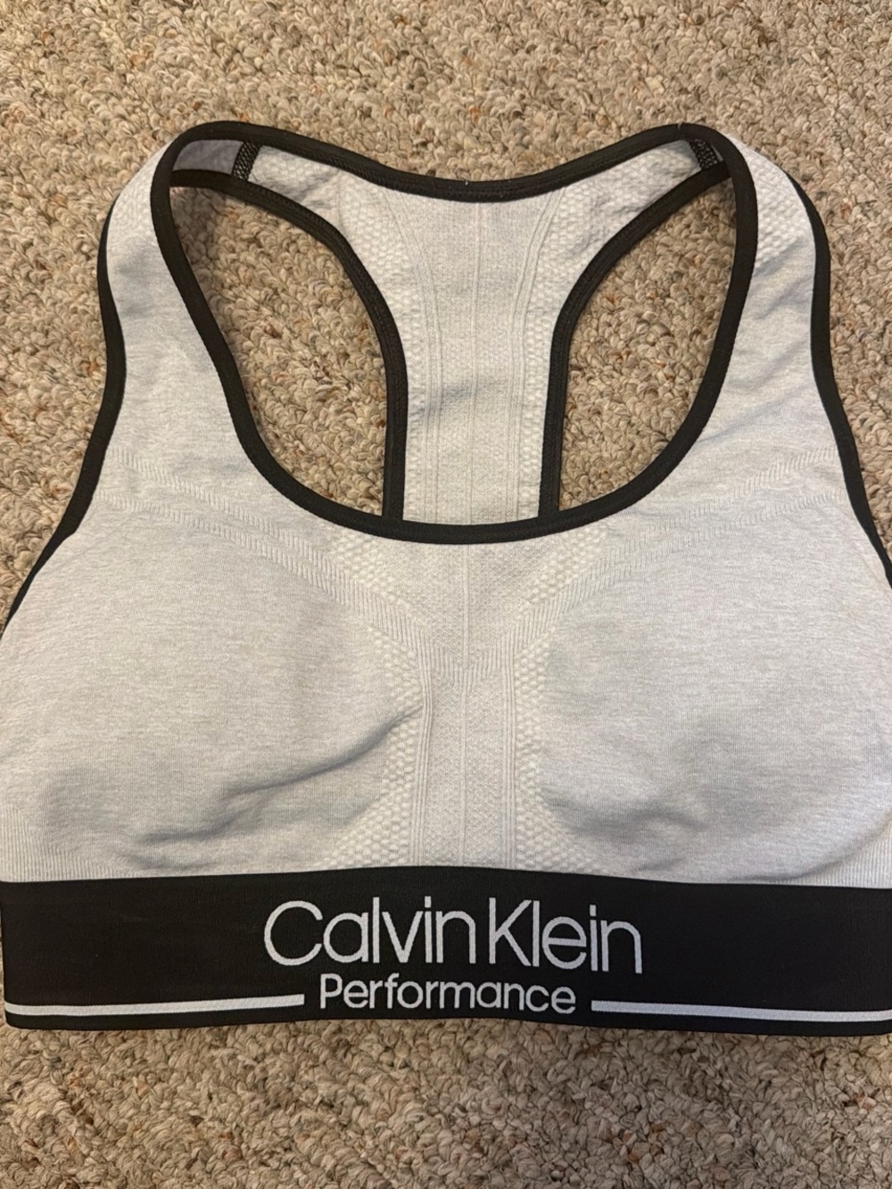 Calvin Klein Light Gray and Black Racerback Sports Bra